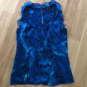 White House Black Market Ruffled Blue Tank Top •